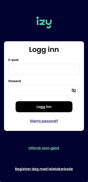 Izy App - Innlogging
