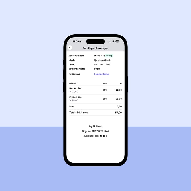 Bestillinger - Kvittering - Izy App