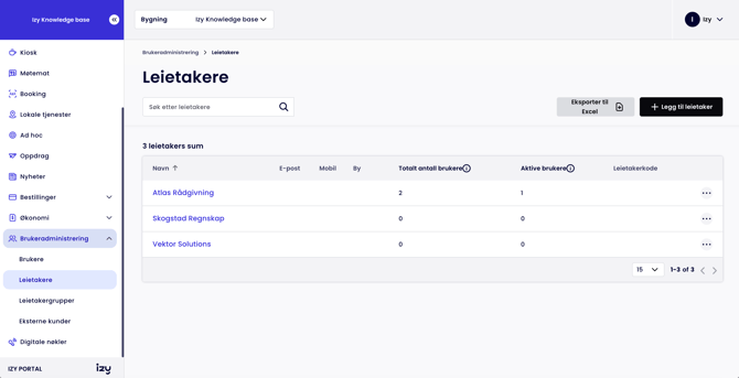 Brukeradministering - Leietakere - Izy Portal