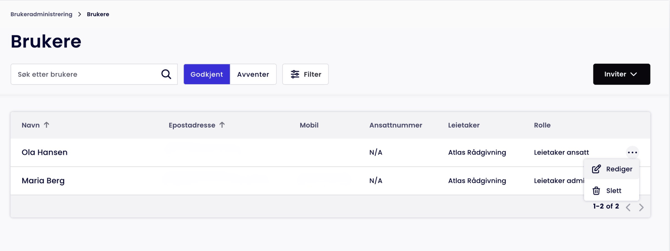 Brukeradministering - Rediger brukere - Izy Portal
