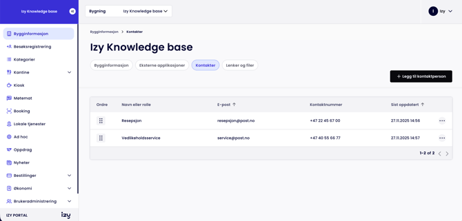 Bygginformasjon - Kontakter - Izy Portal